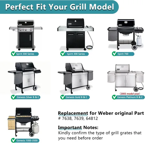 Vista 3 de Criditpid 7638 7639 Parrillas para parrilla Weber Spirit I y II 300 Series, Spirit E310 E320 E330 S310 S320, 304 Acero inoxidable Gourmet BBQ System