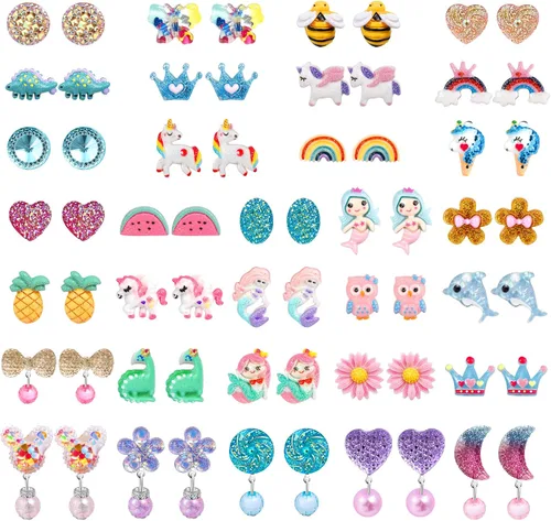 Vista 10 de Clip On Earrings Hypoallergenic Clips Earrings Sets Suitable for Ages 4-12 Little Girls, Cute Small Clips On Earrings Jewelry Gifts Set
