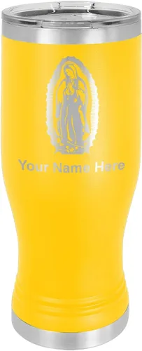 Vista 10 de LaserGram Taza Pilsner aislada al vacío de 14 onzas, Virgen de Guadalupe, grabado personalizado incluido (negro)
