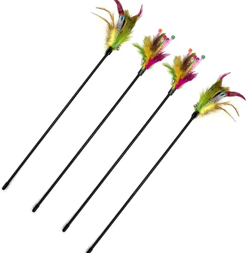 Vista 7 de 4 varitas interactivas para gatos, varita larga de 20 pulgadas con campana ruidosa para gatos y gatitos