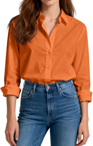 Vista 9 de Camisas de vestir ajustadas de algodón para mujer, blusas de manga larga para oficina, blusas con cuello