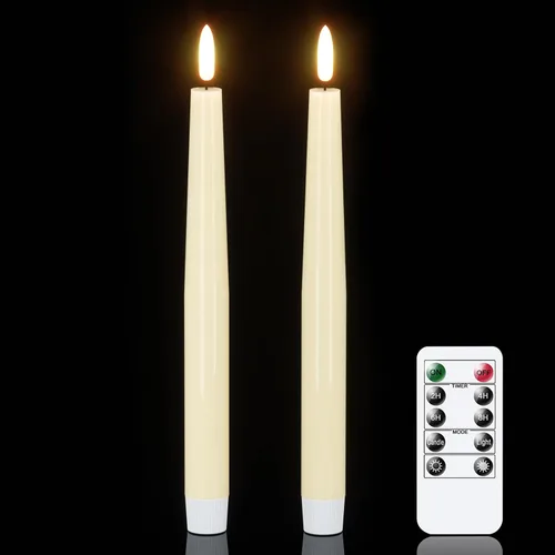 Vista 12 de GenSwin Flameless Taper Candles with Remote Timer, Real Wax LED Flickering Candlesticks Battery Operated 3D Wick for Wedding, Party, Home(Christmas