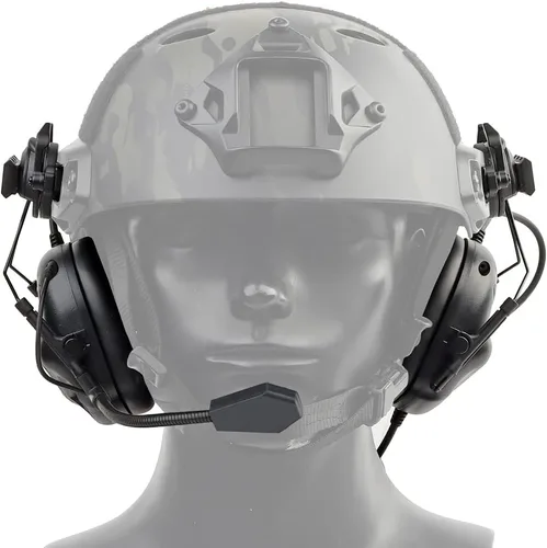 Vista 2 de Auriculares tácticos para casco de disparo, protección auditiva, amplificación de sonido, reducción de ruido, orejeras con micrófono desmontable