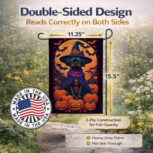 Vista 4 de Caroline's Treasures DAC1466GF - Bandera decorativa para jardín de Halloween de Affenpinscher Witchy para jardín, decoración para patio exterior