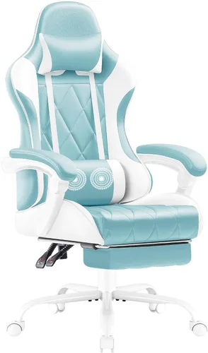 Vista 10 de Shahoo Silla ergonómica para videojuegos, reposapiés y soporte lumbar de Negro