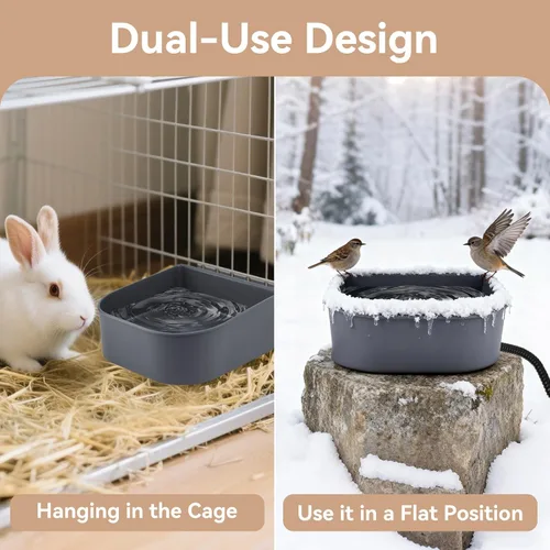 Vista 5 de Heated Water Bowl for Cats, Outdoor Anti-Freeze Pet Thermal Bowls for Chickens Rabbits Birds, Hanging Small Dog Winter Warm Dish, Heating Bird Baths
