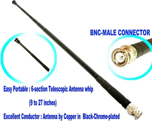 Vista 2 de Antena CB de mano retráctil de 26 ~ 28 MHz con conector macho BNC de 9 a 27 pulgadas de longitud 6 secciones de cobre cromado compatible