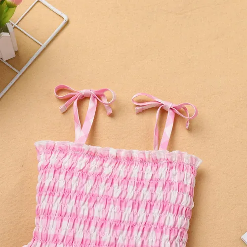 Vista 4 de Vestido de tutú sin mangas para niñas pequeñas, vestido de tela escocesa rosa, vestido de verano para niñas pequeñas, vestidos de fiesta de princesa
