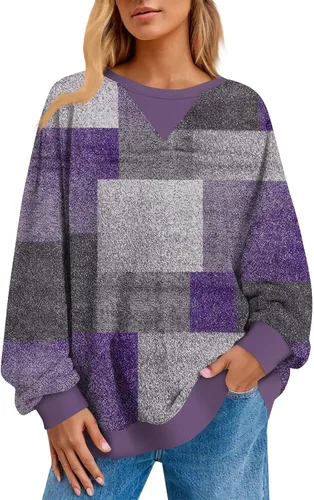Vista 22 de Sudadera de manga larga para mujer, sudaderas de gran tamaño, estilo casual, cuello redondo, tallas S-2XL