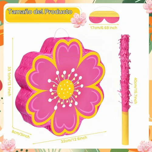 Vista 4 de Aoriher Juego de piñata de margarita con venda y piñata de flor rosa Rosa intenso