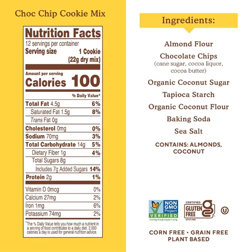 Vista 2 de Simple Mills Mezcla de harina de almendra para hornear, masa de galletas con chispas de chocolate - Sin gluten, a base de plantas, 9.4 onzas