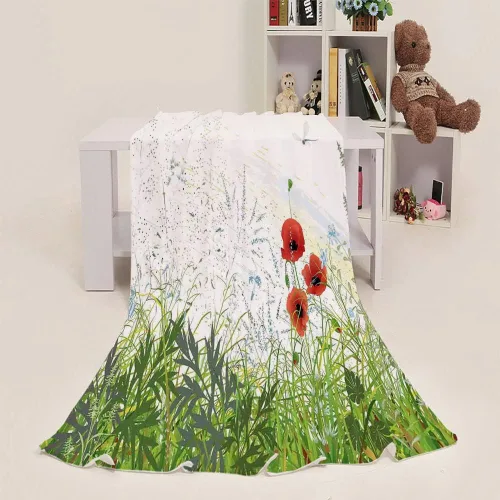 Vista 2 de Manta de sofá, manta de cama de libélula tamaño matrimonial, campo de prado una sola flor de lis en grunge envejecido, mantiene el calor, 50 x 60