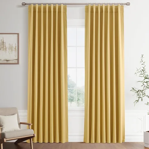 Vista 27 de Joywell - 2 cortinas de lino 100% opacas, con bolsillo para cortinero, trabilla trasera, cinta para ganchos y anillas con clip, con aislamiento