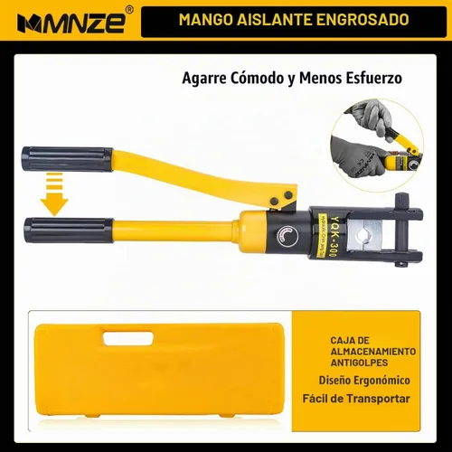Vista 5 de Alicates de crimpado hidráulico de 16 toneladas de 6 AWG a 600 MCM Kit de herramientas de prensado hidráulico de mano con terminal de cable
