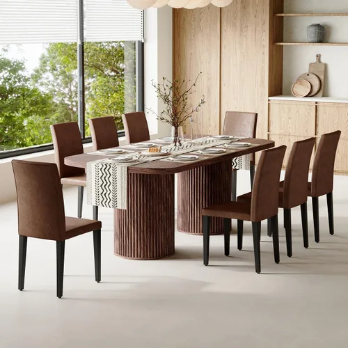 Vista 43 de Mesa de comedor extra larga de 78.7 pulgadas para 6-10 personas, mesa de cocina moderna con bases estriadas, mesa de comedor rectangular de granja
