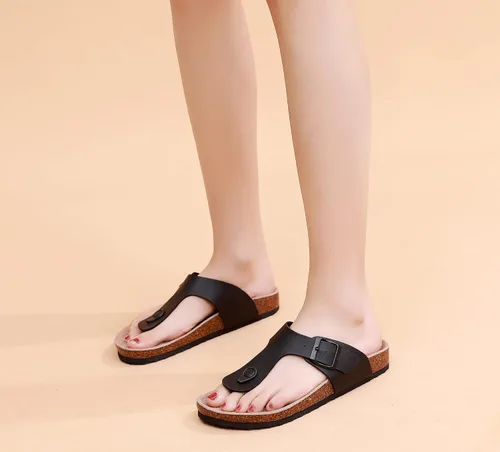 Vista 3 de Sandalias cómodas para mujer, sandalias de gamuza de vaca con plantilla de corcho para mujer con hebilla de correa ajustable, sandalias de playa