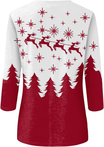 Vista 3 de 2024 Christmas 34 Sleeve Top for Women,Ladies Trendy 34 Sleeve Shirt with Cute Christmas Snowflakes Print