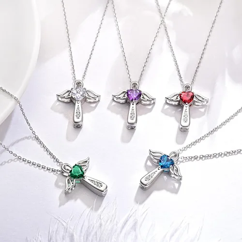 Vista 6 de YLT Collar de plata de ley 925 con alas de ángel para cenizas, recuerdo de cenizas, urna conmemorativa para mujeres y hombres, Metal, Circonia cúbica
