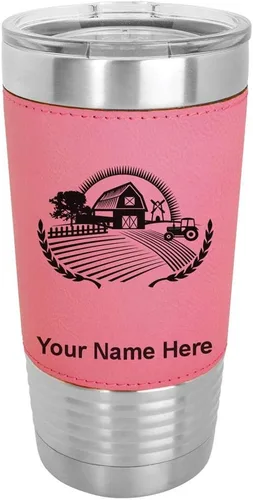 Vista 9 de LaserGram Vaso aislado al vacío de 20 onzas, granja, grabado personalizado incluido (piel sintética, estilo béisbol)