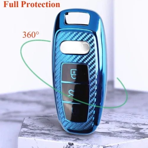 Vista 8 de SANRILY Funda para llavero Audi 2018-2019, carcasa de TPU suave de protección completa compatible con Audi A8 A7 A6 A6L C8 Q8 2020 con control Azul
