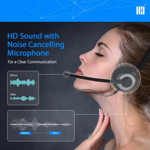 Vista 4 de IPD IPH-160 Auriculares para teléfono con micrófono con cancelación de ruido para oficina y centro de llamadas. Compatible con todos los teléfonos