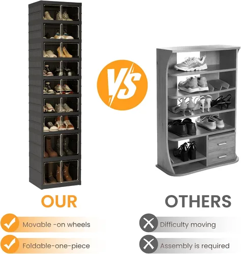 Vista 6 de Organizador de Zapatos Plegable Caja de Almacenamiento, Estante de Zapatos Plegable Portátil Extra Grande para Closet, Caja de Almacenamiento
