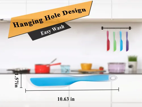 Vista 4 de Espátula de cocina flexible con forma de cuchillo de silicona antiadherente, utensilios de cocina con núcleo de nailon (azul)