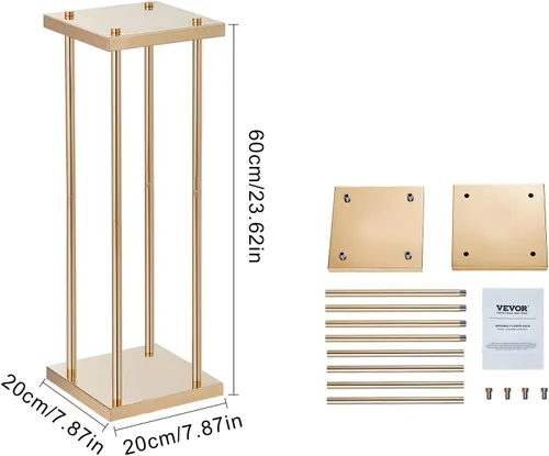 Vista 10 de VEVOR 4 soportes de flores de metal dorado para boda, 23.6 pulgadas de alto con laminado de metal, soportes geométricos de jarrón, estante