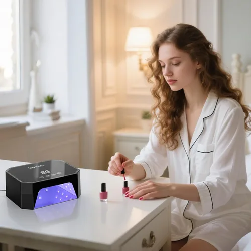 Vista 2 de Lavinda Lámpara de uñas LED UV de 54 W, luz de uñas de gel enchufable con pantalla LCD, 4 temporizadores, sensor automático, longitud de onda doble