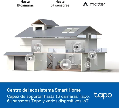 Vista 4 de Tapo Concentrador central de hogar inteligente para dispositivos inteligentes: conecta hasta 16 nuestras cámaras y 64 sensores Sub-G, almacenamiento