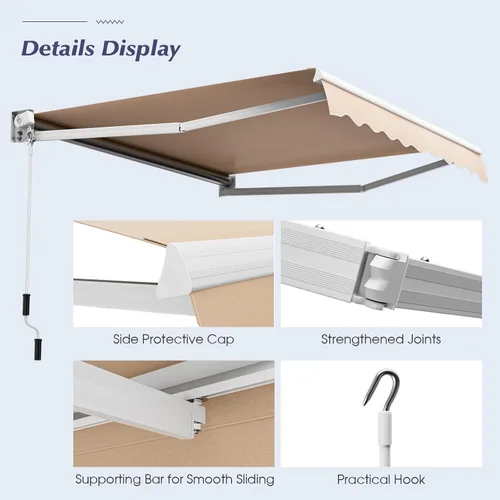 Vista 31 de Giantex Toldo retráctil para patio – Refugio solar de 8 x 6.6 pies con manivela manual fácil, estructura metálica de alta resistencia, toldo Beige