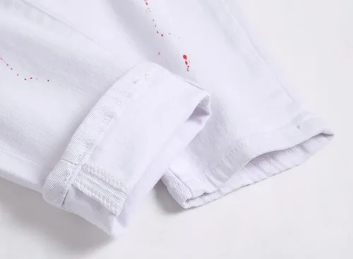 Vista 9 de OIIIO - Jeans elásticos rasgados de ajuste regular para hombre