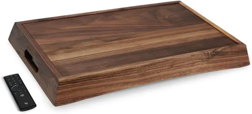 Vista 4 de Bandeja otomana rectangular curvada de madera de nogal negro de 22 x 14 pulgadas con asas, sirve té, café, bandeja decorativa de madera clásica