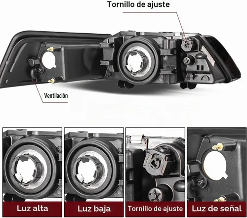 Vista 3 de JSBOYAT Conjunto de faros halógenos estilo OE para Ford Mustang 1999 a 2004 Carcasa negra con reflector ámbar