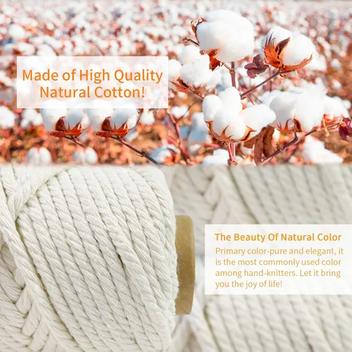 Vista 4 de Cuerda de macramé de 0.197 in x 22 yardas, cuerda gruesa de hilo de algodón natural, cuerda de colores para colgar plantas de macramé, para colgar