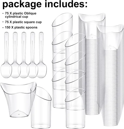Vista 3 de Funtery Paquete de 300 mini tazas de postre de 3 onzas y 4 onzas con cucharas, tazas reutilizables de plástico transparente para yogur, parfait
