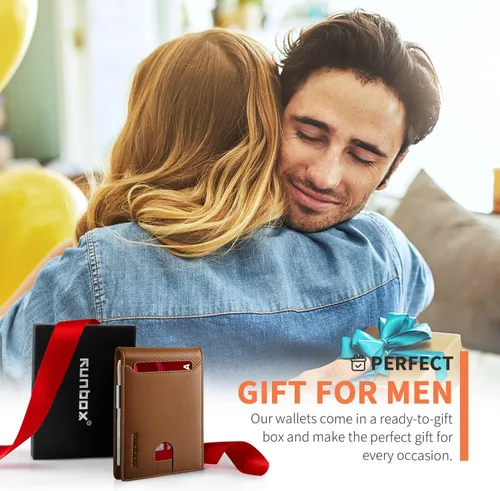 Vista 161 de RUNBOX - Carteras delgadas para hombre, cartera de piel con pinza para el dinero, cartera de bolsillo frontal con bloqueo RFID, tarjetero