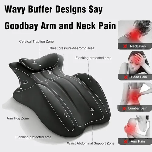 Vista 4 de Almohada negra multifuncional con espuma viscoelástica para dormir y leer, almohada de apoyo para el pecho con reposabrazos ajustables, cojín