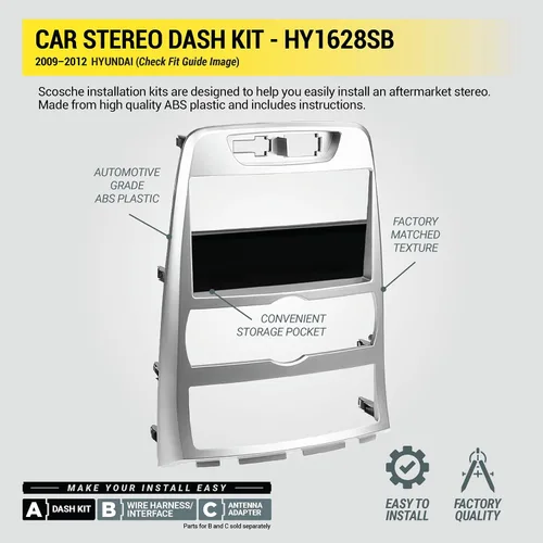 Vista 4 de Scosche HY1628SB - Kit de instalación de radio de bolsillo doble o DIN individual con radio de bolsillo de almacenamiento, compatible con Hyundai