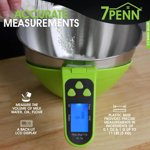 Vista 2 de 7Penn - Báscula digital para alimentos, cuenco de 70 onzas, capacidad de 11 libras, pantalla LCD Battery-powered digital scale, Reads oz, lb, fl