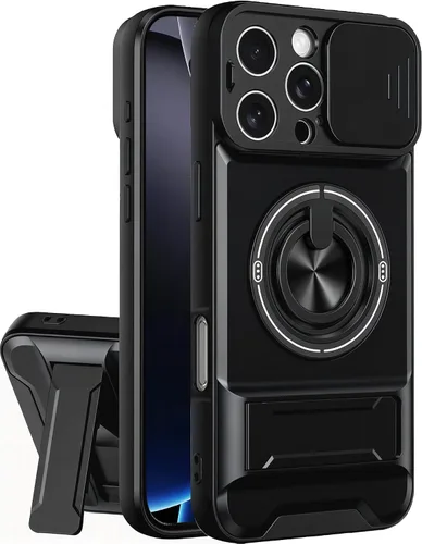 Vista 27 de Dssairo Funda para iPhone 15 con anillo magnético de rotación de 360° compatible con carcasa MagSafe Slide para cámara, soporte plegable, funda Negro