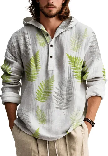 Vista 12 de Sudaderas con capucha con estampado floral retro para hombre, estilo bohemio, con botones, manga larga, sudaderas de gran