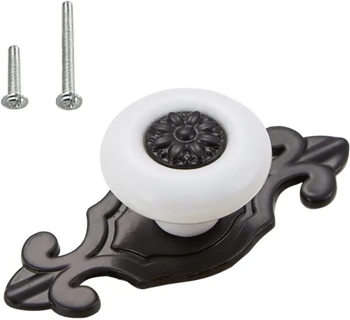 Vista 10 de HUAMULAN Paquete de 10 Pomos de Cerámica Retro, Tiradores Vintage para Cómoda Cocina con Pétalos para Gabinete, Base de Aleación de Zinc, Placa