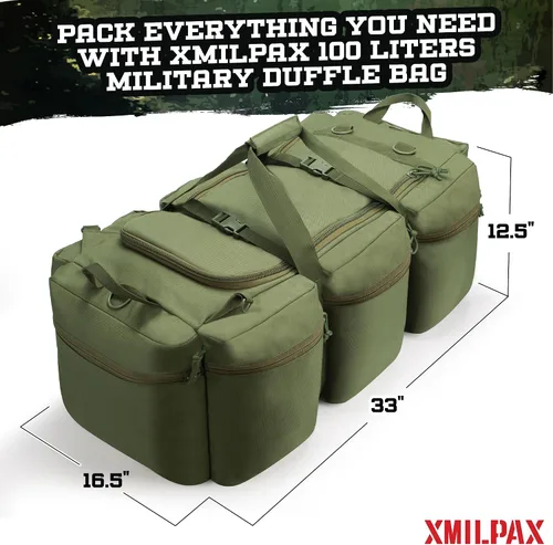 Vista 13 de Bolsa de lona militar grande de 100 L, bolsa de lona para despliegue, equipo deportivo, bolsa de equipaje de viaje con correas desmontables para AT