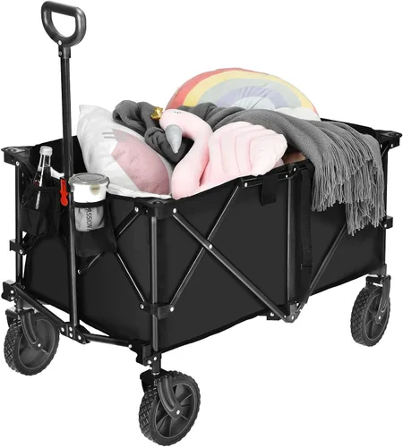 Vista 12 de S AFSTAR Carrito plegable de jardín, con mango ajustable y ruedas universales, carrito plegable resistente para material agrícola, juguetes, Gris