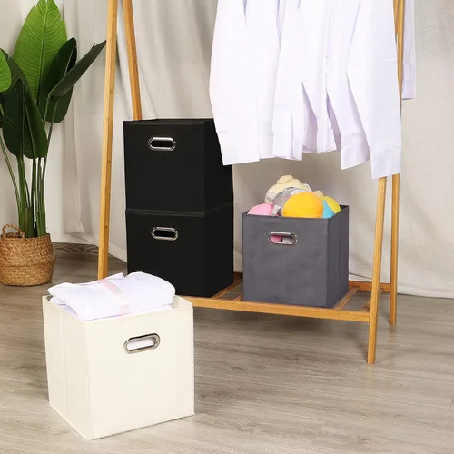 Vista 7 de Yunkeeeper - Contenedores de almacenamiento, cubos organizadores de tela con asa, cubos plegables para almacenamiento de tela o accesorios, 11 x 11
