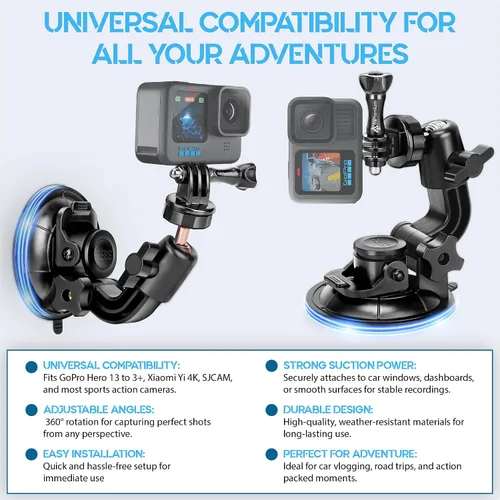 Vista 9 de MiPremium Soporte de ventosa de coche para GoPro Hero 13 12 11 10 9 8 7 6 5 4 3 3+ 2 sesiones negro plata XIAOYI 4K SJCAM Yi deportes acción cámara