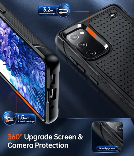 Vista 5 de LeYi Funda para teléfono S20 FE 5G: Funda Samsung S20FE 5G con [2 unidades] protectores de pantalla, resistente a golpes de servicio pesado de doble