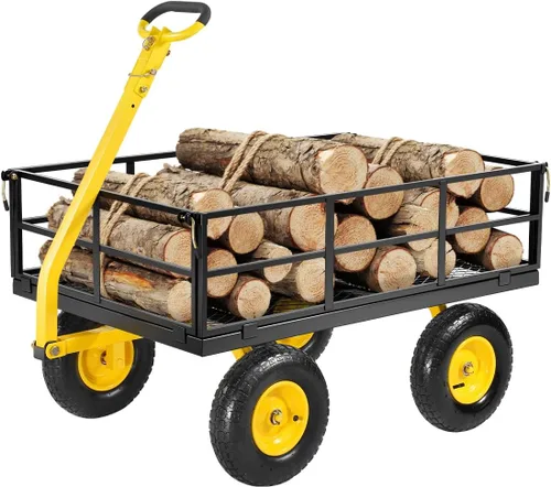 Vista 12 de VEVOR Carrito de jardín de acero de 900 libras, mango 2 en 1, carro de jardín extraíble resistente con neumáticos libres de 10 pulgadas, carrito