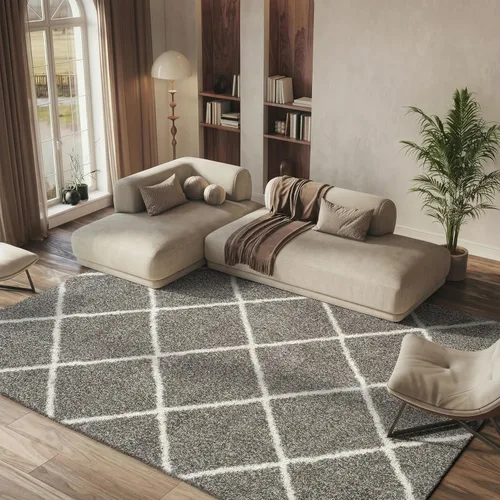 Vista 27 de SAFAVIEH Hudson Shag Collection - Alfombra decorativa de 2 x 3 pies, color beige y marfil, diseño moderno de enrejado, no desprende pelusa